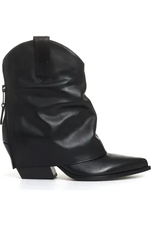 Elena Iachi Femme, Chaussures, Noir, Taille: 37 EU Bottines à revers en cuir noir