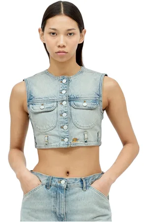 Courrèges Femme, Vestes, Bleu, Taille: 40 FR Veste Courte en Denim avec Broderie Logo