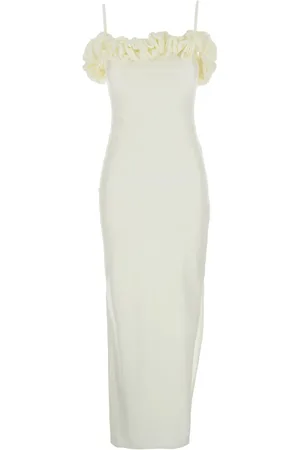 COPERNI Femme, Robes, Blanc, Taille: 38 FR Robe Longue Sans Manches avec Détail Froncé