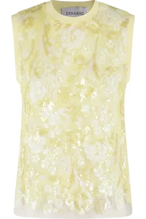 ERMANNO SCERVINO Femme, Tops, Jaune, Taille: 36 FR Débardeur Jaune à Sequins Florals
