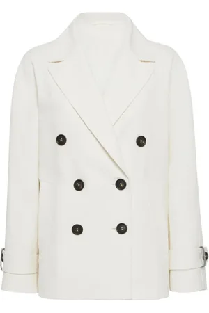 Brunello Cucinelli Femme, Manteaux, Blanc, Taille: 38 FR Manteau croisé blanc à poches