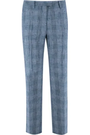 Etro Femme, Pantalons, Bleu, Taille: 38 FR Pantalon Droit à Carreaux en Mélange de Lin