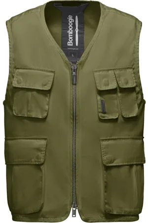 Bomboogie Homme, Vestes, Vert, Taille: 2XL Gilet Multipoches en Popeline de Coton
