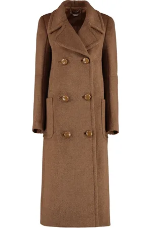 Stella McCartney Femme, Manteaux, Brun, Taille: 40 FR Manteau en Laine à Double Boutonnage Col Revers