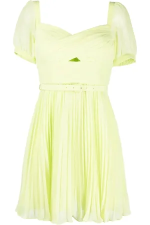 Self-Portrait Femme, Robes, Vert, Taille: 32 FR Mini-robe en mousseline vert citron
