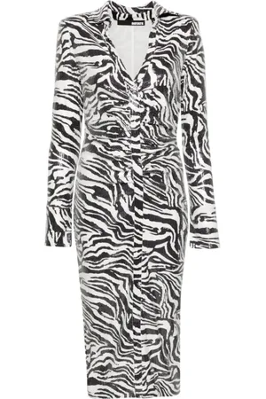 ROTATE Femme, Robes, Blanc, Taille: 38 FR Robe Chemise Midi à Sequins Imprimé Zèbre