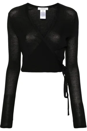 LEMAIRE Femme, Pulls, Noir, Taille: 40 FR Cardigan Enveloppant Élégant