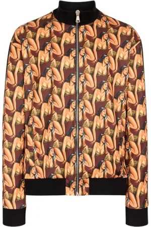Roberto Cavalli Homme, Sweatshirts et sweats à capuche, Brun, Taille: M Veste de survêtement à imprimé graphique avec bande latérale