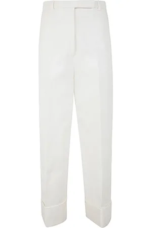 Thom Browne Femme, Pantalons, Blanc, Taille: 40 FR Pantalon Droit en Toile de Coton