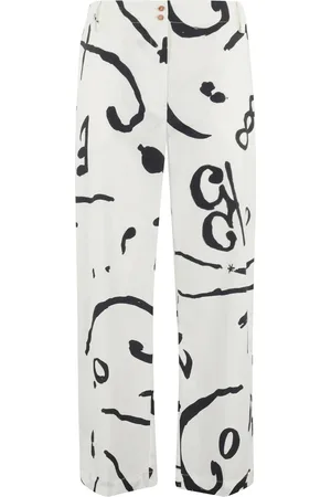 ALYSI Femme, Pantalons, Blanc, Taille: 38 FR Pantalon Imprimé Orch Droit