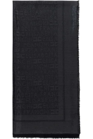 Elisabetta Franchi Femme, Accessoires, Noir, Taille: ONE Size Écharpe noire à motif logo et bords effilochés
