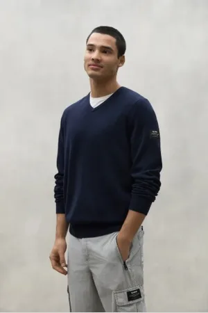 ECOALF Homme, Pulls, Bleu, Taille: M Pull en maille col V Ferro