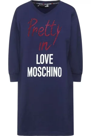 Moschino Femme, Robes, Bleu, Taille: 40 FR Robe en coton bleu avec logo imprimé et applications de perles