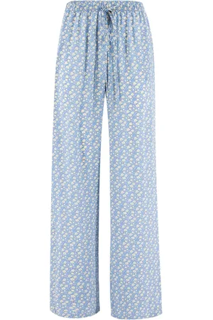 ERMANNO SCERVINO Femme, Pantalons, Bleu, Taille: 38 FR Pantalon Fluide à Cordon de Serrage Élastique en Soie Florale