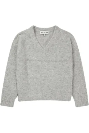 Munthe Femme, Pulls, Gris, Taille: 44 FR Tricot Doux et Confortable avec Col en V