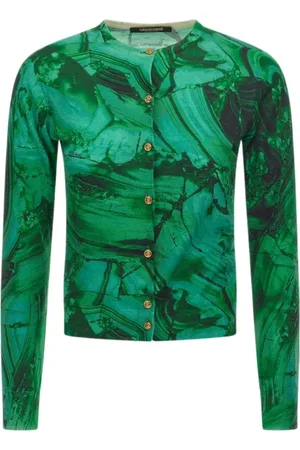 Roberto Cavalli Femme, Pulls, Vert, Taille: 38 FR Cardigan Imprimé Malachite Vert Femme