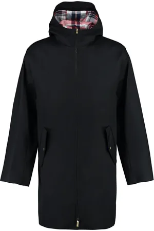 Thom Browne Homme, Manteaux, Bleu, Taille: M Parka Imperméable à Capuche avec Doublure à Motif