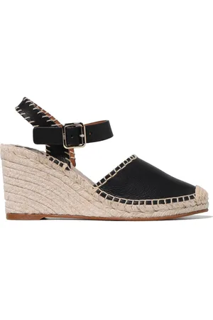 Chloé Femme, Chaussures, Noir, Taille: 37 EU Sandales compensées en cuir avec fermeture à boucle