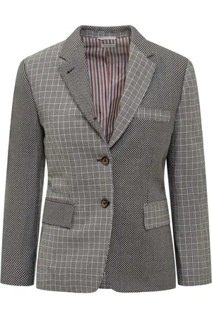 Thom Browne Femme, Vestes, Noir, Taille: 36 FR Élégant blazer à col en V avec motif intégral