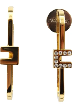 Elisabetta Franchi Femme, Accessoires, Jaune, Taille: ONE Size Boucles d`oreilles dorées en métal avec strass