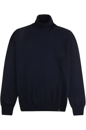 FAY Homme, Pulls, Bleu, Taille: M Pull Col Roulé Bleu en Tricot de Laine
