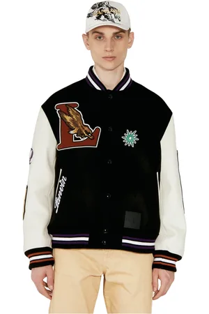 Lanvin Homme, Vestes, Noir, Taille: L Veste Varsity à Manches en Cuir et Patch Logo