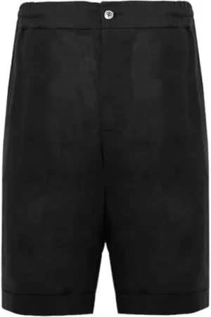 ALPHA STUDIO Homme, Shorts, Noir, Taille: S Shorts Bermuda en Lin avec Taille Élastique