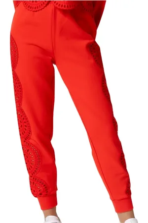 Stella McCartney Femme, Pantalons, Rouge, Taille: 40 FR Pantalon de survêtement en jersey avec détails Broderie Anglaise