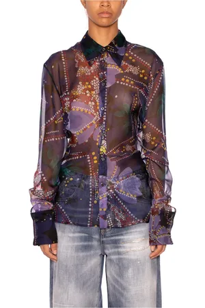 Dsquared2 Femme, Blouses et Chemises, Bleu, Taille: 36 FR Chemise Semi-Transparente