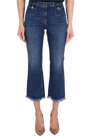 Elisabetta Franchi Femme, Jeans, Bleu, Taille: W31 Jean Flare Cropped Ourlet Effrangé