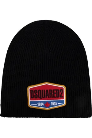 Dsquared2 Homme, Accessoires, Noir, Taille: ONE Size Bonnet Noir en Coton - Patch Logo