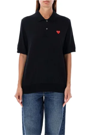 Comme des Garçons Femme, Tops, Noir, Taille: 42 FR Polo en Maille Cœur Rouge