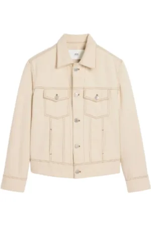 Ami Homme, Vestes, Blanc, Taille: S Veste Trucker en Denim Beige