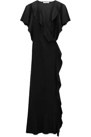 Dorothee Schumacher Femme, Robes, Noir, Taille: 42 FR Robe de Plage Portefeuille Midi à Volants et Col en V