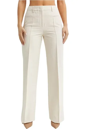 FAY Femme, Pantalons, Blanc, Taille: 42 FR Pantalon Large Taille Haute en Coton Blanc