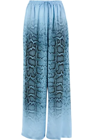 ERMANNO SCERVINO Femme, Pantalons, Bleu, Taille: 38 FR Pantalon en soie à imprimé peau de serpent
