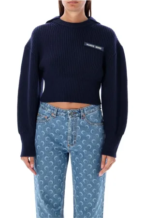 Marine Serre Femme, Pulls, Bleu, Taille: 40 FR Pull à capuche en maille marin