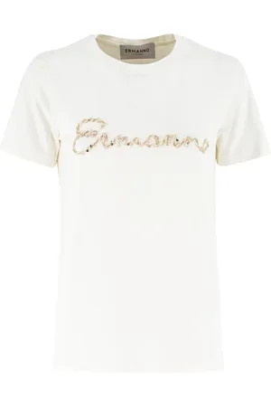 ERMANNO SCERVINO Femme, Tops, Blanc, Taille: 38 FR T-shirt en jersey de coton orné de sequins