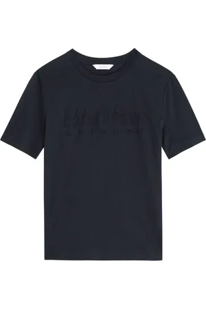 Max Mara Homme, Tops, Bleu, Taille: S T-shirt Bleu Nuit en Coton avec Logo 3D