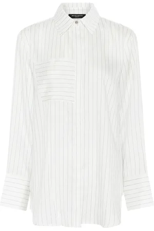 Bruuns Bazaar Femme, Blouses et Chemises, Blanc, Taille: 42 FR Chemise Rayée avec Poche de Poitrine