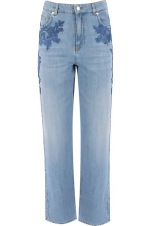 ERMANNO SCERVINO Femme, Jeans, Bleu, Taille: 34 FR Jean cinq poches brodé de dentelle