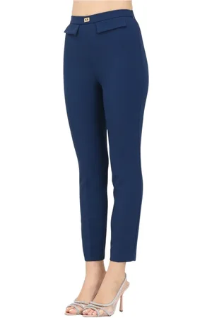 Elisabetta Franchi Femme, Pantalons, Bleu, Taille: 38 FR Pantalon Bleu Élégant avec Rabats Avant
