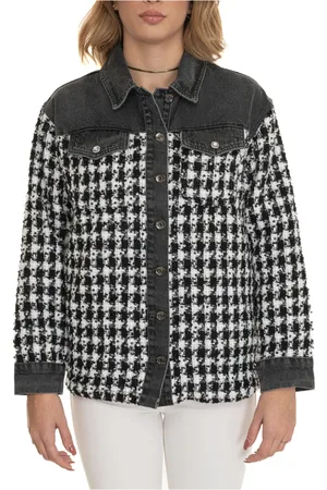 Liu Jo Femme, Vestes, Noir, Taille: 40 FR Veste Blouse Pied-de-Poule avec Détails Jeans