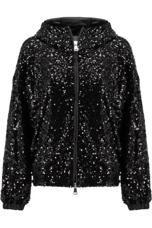 ERMANNO SCERVINO Femme, Vestes, Noir, Taille: 40 FR Veste Légère Coupe-Vent à Capuche et Paillettes