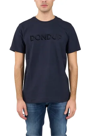 Dondup Homme, Tops, Bleu, Taille: L T-shirt en jersey avec logo floqué sur le devant