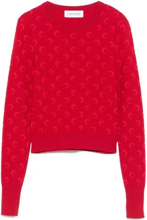 Marine Serre Femme, Pulls, Rouge, Taille: 38 FR Pull Rouge Foncé à Col Rond