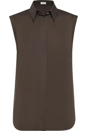 Brunello Cucinelli Femme, Blouses et Chemises, Brun, Taille: 40 FR Chemise Marron