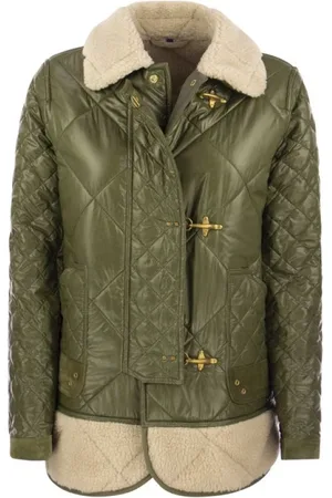FAY Femme, Vestes, Vert, Taille: 36 FR Manteaux Matelassés à Crochets avec Inserts Effet Shearling