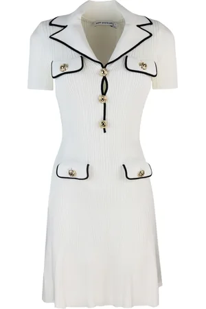 Self-Portrait Femme, Robes, Blanc, Taille: 40 FR Robe Courte Boutonnée Devant avec Garniture Contrastée