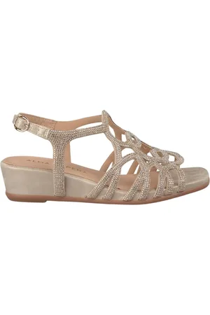 Alma en Pena Femme, Chaussures, Jaune, Taille: 38 EU Sandale compensée mi-hauteur à perles